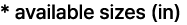 * available sizes (in)